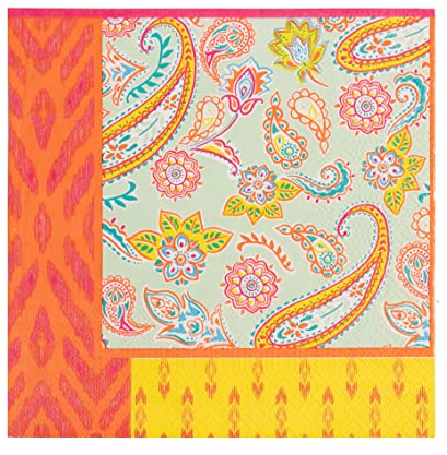Talking Tables Pack of 20 Paisley Print Boho Napkins | Bold Colourful Recyclable Paper Serviettes | Disposable Party Tableware for Summer, Decoupage, Orange,33 x 33 centimeters