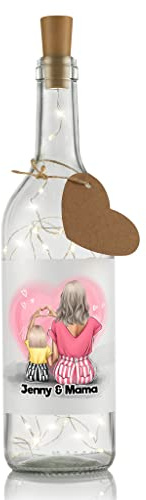 Liebtastisch Luz para botella personalizada con diseño de madre e hija, regalo para el día de la madre, regalo para mamá, iluminación LED, botella decorativa (madre e hija)