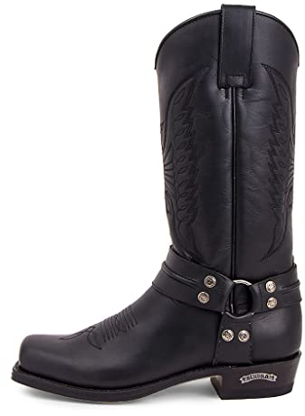 Sendra Boots - 2621 Stivali Campane da Donna e Uomo Alta con Tacon con Punta Quadrata - Stile Cowboy in pelle nera con effetto invecchiato-, Nero , 44 EU