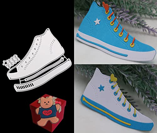 Stanzformen für Kartenherstellung, Stanzschablonen für Bastelarbeiten, Scrapbooking, Fotoalbum, dekorative Prägepapier-Stanzformen für Kartenherstellung, Vorlage + niedliche Brosche (Canvas-Schuhe)
