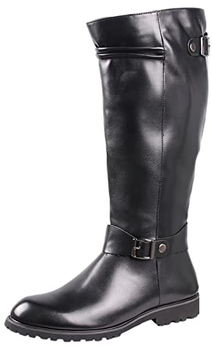 ANUFER Uomo Sotto il Ginocchio Stivali da Cavaliere Pelle in Microfibra Cerniera Cowboy Stivali da Equitazione Nero SN0707153 EU41