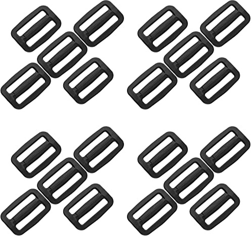 SolaDirect 3 Bar Tri Glide Sliders Buckles Fasteners for 20 mm / 0.78 in Webbing Strap, Backpack, Bag, Accessories, Black Delrin Plastic (Pack of 20)
