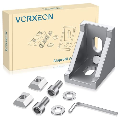 VORXEON 8PCS Aluprofil Winkel 20x20 Nut6 M5 Winkelverbinder Eckverbinder Mit 16x Nutenstein 28x28x20mm Für DIY-Projekte 3D-Drucker CNC(Befestigungsmaterial)