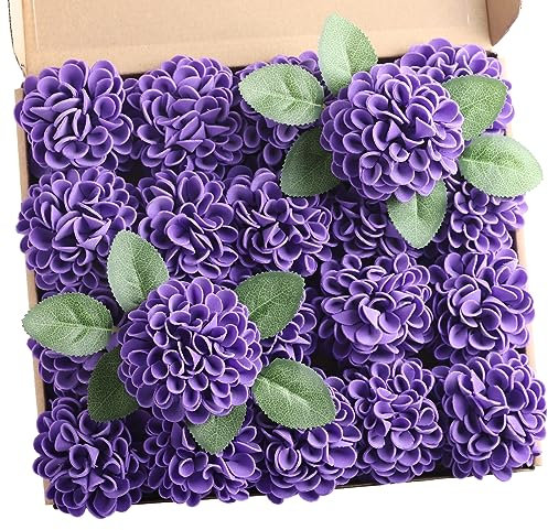 N&T NIETING Fiori artificiali, 20 pezzi, fiori di dalia, con foglie e steli, fai da te, lilla, schiuma per matrimoni, bouquet, fiori, centerpieces, composizioni per feste, decorazioni per la casa