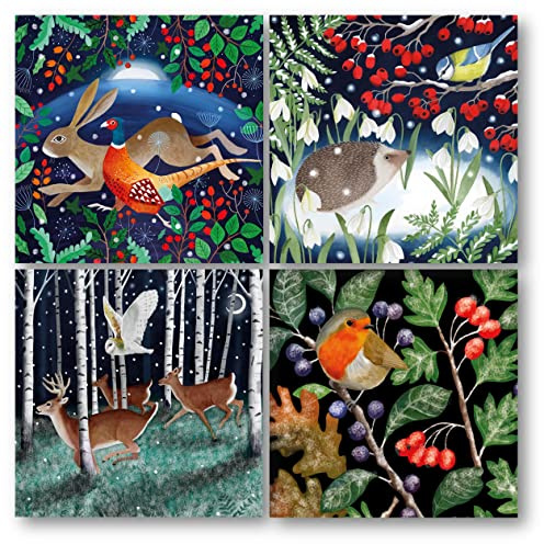 Museums & Galleries Charity Christmas Cards Pack of 20 - Assorted Designs - Woodland Animals - 4 x 5 Winter Wildlife Designs - Festive Christmas Cards Multipack - In Aid of UK Charities