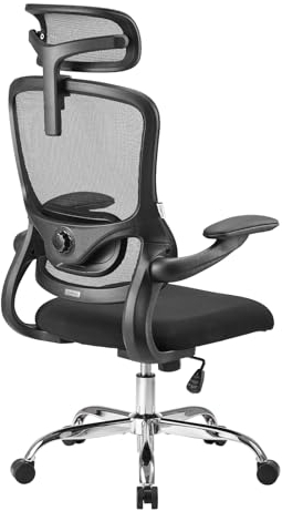 Ximstar Silla de Oficina, Silla de Escritorio Ergonómica con Soporte Lumbar, Silla de Malla con 3D Reposabrazos y Reposacabezas, Silla de Ordenador para Despacho con Ruedas, Carga 150 kg, Negra