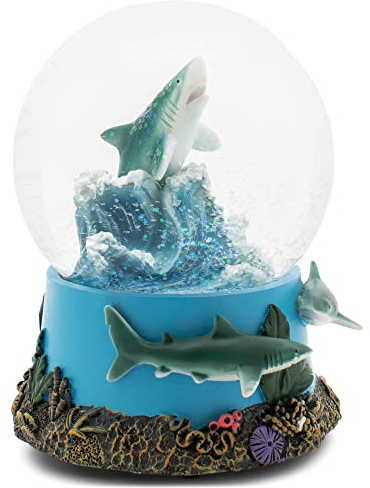 Elanze Designs Großer weißer Hai, 100 mm, Musik-Glitzer-Schneekugel, Spielmelodie blaue Donau