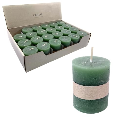 Rustikale Mini Kerzen ca. 4 x 5 cm Stumpenkerze im Antik Look für die perfekte Atmosphäre Zuhause (24 x Grün)