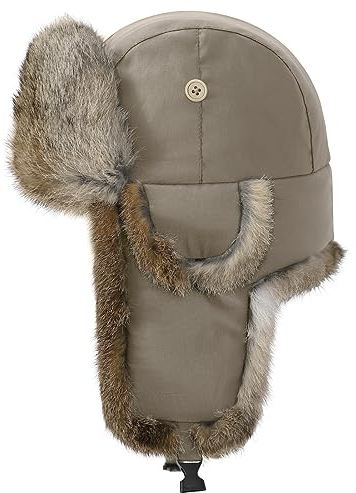 Harssidanzar Fliegermütze wasserdichte Winter Kaninchen Pelz Hüte Gefüttert Trappermütze Aviatormütze für Herren und Damen CU606EU, Khaki, Größe S