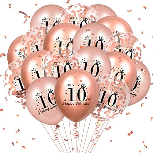 Rose Gold 10. Geburtstag Ballons Dekorationen 18 Stück Happy 10th Birthday Ballons Rose Gold 10. Geburtstag Party Dekoration Ballons für Mädchen Jungen 10. Geburtstag Jubiläum Zubehör 12 Zoll