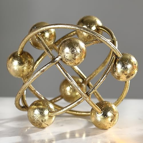 MOCOME Runde Orbitalkugel aus Metall, 15,2 cm, mit goldenen Kugeln, dekorative Goldkugel, Skulptur für Zuhause, Tischregal, Dekoration