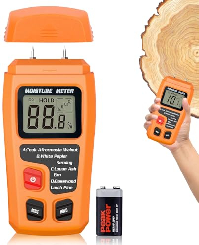 Misuratore di Umidità Del Legno, Igrometro Digitale per Legno con Batteria E Display LCD, Misuratore Umidità Legno Muri, Rivelatore di Umidità con Pin per Legno Pavimenti Muratura