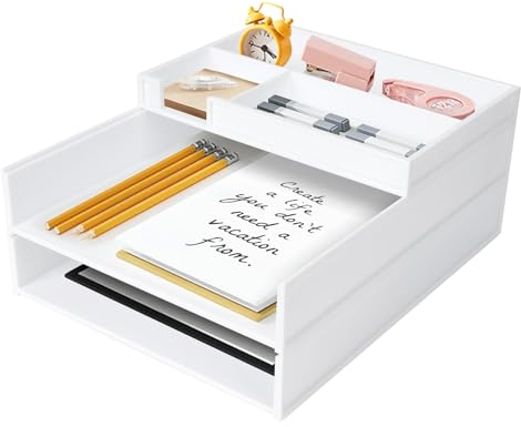 TOTSUN 3-Tier Desk Organiser - A4 Office Filing Trays Document Letter Paper Organiser for Office Home, White