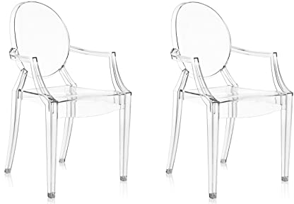 Stuhl mit Armlehnen 2-er Pack inspiriert Louis Ghost Glasklar Transparent Klassiker Schminktisch NEU