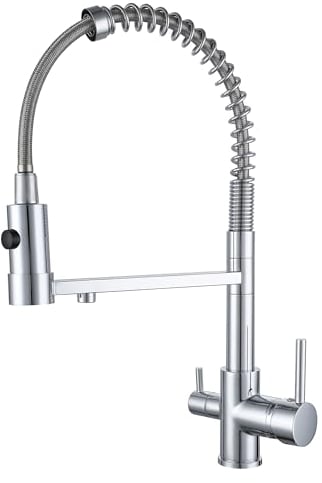 Grifo De Cocina 3 Vías Con Ducha Extraíble, 360° Grifo Monomando De Cocina Para Filtro De Agua, 2 En 1 Grifo De Fregadero De Cocina Para Sistemas De Ósmosis Latón (Cromado)