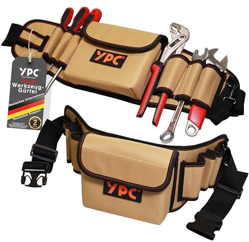 YPC ProBelt – Profi- Werkzeuggürtel mit großer Nageltasche, 7 Steckfächern und einer Hammerschlaufe, Werkzeugtasche leer, Werkzeug Gürteltasche, Handwerkergürtel