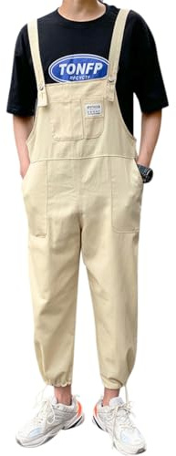 Oanviso Salopette Uomo Overalls Elasticità Salopette in Denim Casual Pantaloni Strappati Loose Fit Moda Ragazzo Jumpsuit Pagliaccetti da Lavoro con Bretelle F Kaki L