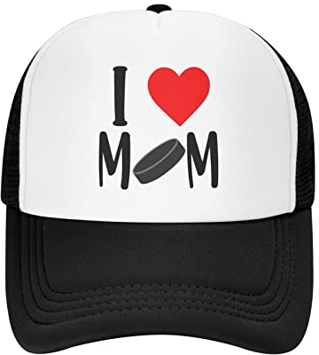 YNHXYFT I Love Ice Hockey Mom Mesh Baseball Cap, verstellbare Trucker-Mütze, Snapback, klassische Mütze für Männer und Frauen, Schwarz, Einheitsgr��e