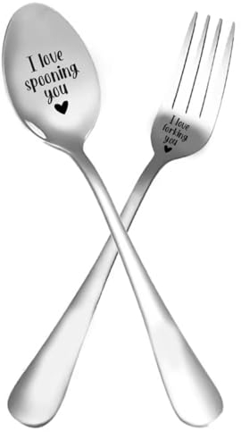 TYM Couple I Love Forking You Gabel I love spooning you gravierter Löffel, lustige gravierte Gabel und Löffel, Edelstahl-Tafelgabel und Löffel, Geschenke für Ehemann, Ehefrau, Hochzeit, Jahrestag