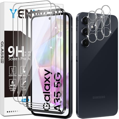 Yenwen Schutzfolie für Panzerglas für Samsung Galaxy A35 5G, 3 Stück Panzer Schutz Glas mit 3 Stück Kameraschutz, 9H Härte Handy Folie Anti- Kratzer Schutzglas HD Klar Displayschutz