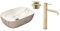 GTM Design Aufzatzwaschbecken mit Armatur-Waschbecken mit Hahn-Waschbeckenarmatur Gold-Aufzatzwaschbecken Rechteckiges-Waschbecken Weiß Marmor Glanz-Aufsatzwaschbecken mit Armatur komplett Set