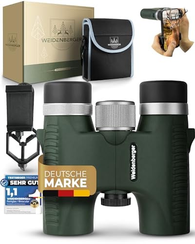 Weidenberger Fernglas 10x26, [TESTSIEGER] Magnesium mit Nitrogenfüllung und wasserdicht, Fernglas für Erwachsene, BAK4 HD Prisma + FMC Objektiv, auch Brillenträger geeignet (Grün, 10x26)