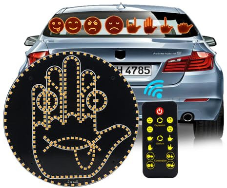 HLMNAKE Auto Finger Licht und Ausdruck Zeichen Licht, LED Auto Ausdruck Licht Hand Geste Zeichen mit Fernbedienung, 2 in 1 Auto Ausdruck Finger Lechten, Auto Lächelndes Gesicht Lampe