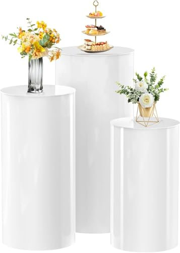 HoldOneLight Zylinder Sockel steht Satz von 3, weißes Display Sockel steht Tabelle für Party, runde Torte Blume Sockel stehen Sockel Säulen für Hochzeit Braut Dusche Geburtstag Dekoration