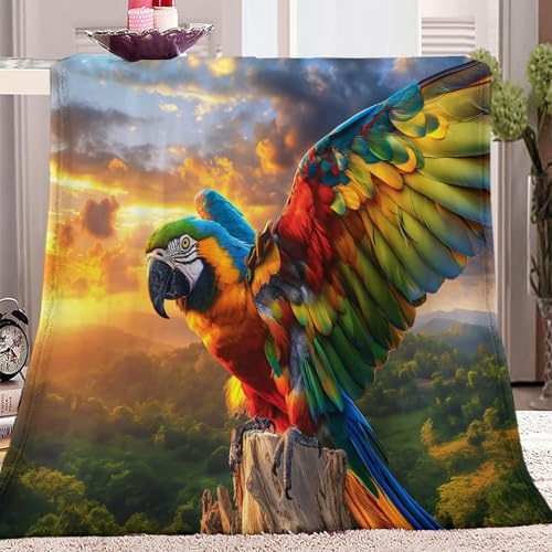 Papagei Mit Tiermotiv Kuscheldecke Bunt Flauschig Decke Fleecedecke, Sofa Überwurfdecke, Wohndecke Warm Weich Sherpa Wolldecke, Gemütlicher Überwurf Für Bett und Couch 150x200 cm
