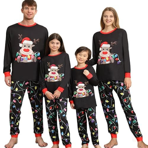 Pigiami Natalizi per Tutta la Famiglia, Pigiama Natale Famiglia Coordinati, Festivo Pigiama Natalizio Famiglia Set Renne Pigiama di Natale, Manica Lungo Pigiama Natale Coppia per Uomo Donna Bambino