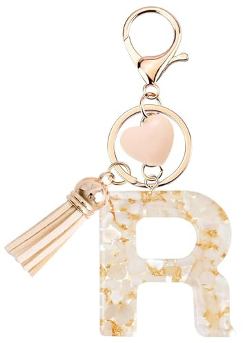 Vorysum Schlüsselanhänger Mädchen Schlüssel Buchstabe Anhänger Beige Marmor Harz Mit Anfangsbuchstaben Gold Schlüsselringe Herzförmig Kinder Schlüsselanhänger Personalisiert Keychain Geschenk (R)