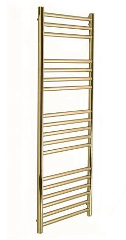 Manissa Boston Brushed Brass Heated Towel Rail 500mm W x 1200mm H Stainlesss Steel Central Heating Bathroom Towel Radiator