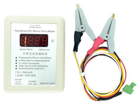 Suoumwa Handheld DC Milliohmmeter Niederwiderstandstester Messgerät Vierleiter Kelvinmessung Wiederaufladbar 20R 1-1999mΩ SmallClip