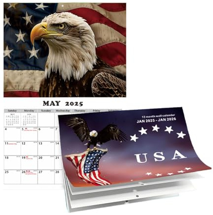 Wandkalender 2025 - Wandkalender mit Adler-Thema mit Flagge 12 Monate | Vertikaler Wandkalender mit transparentem Druck | Dekoration für Wandkalender | Wandkalender