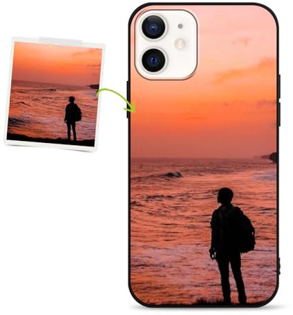 Phoona Personalisierte Handyhülle für iPhone 12 6,1'', Personalisiert Hülle mit Selbst Gestalten Eigenem Foto Bild Schutzhülle, Personalisiert Individuelle Stoßfest Case für iPhone 12 Pro,Schwarz