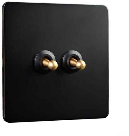 HpLive Edelstahl Wandschalter Kippschalter 86x86mm, 1/2/3/4-Wege Lichtschalter mit Messinghebel für Zuhause Büro Hotel(2 Gang)