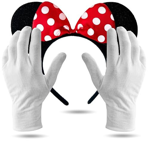Lot de 2 oreilles de Minnie Mouse - Costume avec gants et oreilles de souris pour femme pour le carnaval et le carnaval