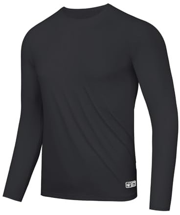 AMZSPORT T-Shirt UV Homme Rashguard UPF 50 T-Shirt à Manches Longues Protection Solaire Respirant Séchage Rapide T-Shirt de Protection pour Pêche, Surf, Randonnée, Vélo Noir L