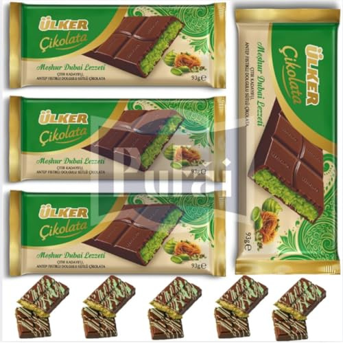 4 PACKS X Premium Dubai Chocolate Bar Pistazie Kataifi – Viral Dubai Chocolate Milchschokolade gefüllte Pistaziencreme mit Kadayif 93 Gramm