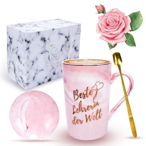 DIKARIYA Taza para profesora de Navidad, mejor profesora regalos taza de café para mejor profesora del mundo, 400 ml taza de café rosa, regalo de despedida, regalo de agradecimiento, regalo de