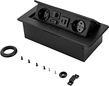 Einbausteckdose Tischsteckdose, Tischplatte Pop Up Steckdose Mehrfachsteckdose mit 2 Steckdosen und USB LAN HDM Typec, Schwarz