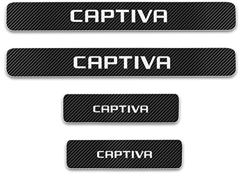 KLHYWEN 4 Stück Auto Einstiegsleisten Schutz, für Ch-evrolet Captiva Auto Kohlefaser Türschweller Schutz mit Logo Aufkleber Kantenschutz,White