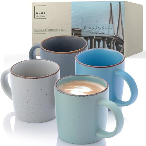 SÄNGER Bombay Sky Shades | Kaffeebecher 4 teilig, Steingut Tassen Set für 4 Personen, Tassen, spülmaschinen- mikrowellenfest, Coffee Mug Teetasse, Kaffeetassen bunt 360 ml | VALUE COLLECTION