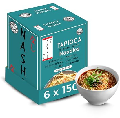 Nashi Tapioca Shirataki Noodles 150g (Pack of 6) - Odour Free, Low Calorie & Fat Free, High Fibre, Vegan & Gluten Free, Keto Friendly, Low Carb Konjac Noodles | Ready to Eat Japanese Style