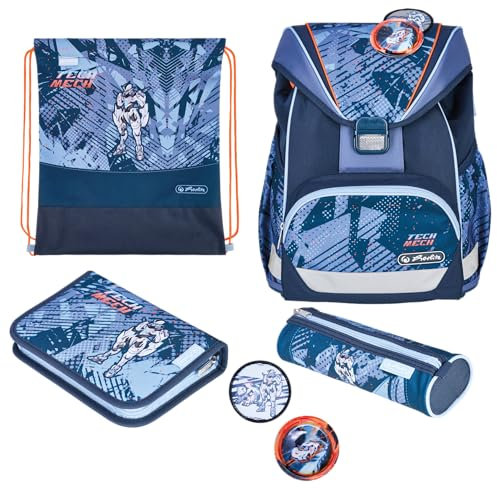 Herlitz Schulranzen Set 6-teilig Tech Mech Ergonomische Ultraleichte Schultasche 1.Klasse Junge Mädchen Kinder 16 L