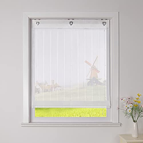 Moderne Streifen Raffgardinen Baumwolle Garn Optik Landhausstil Transparent Rollos für Fenster ohne Bohren
