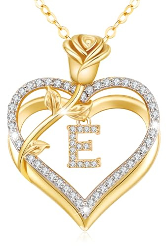 llyish Halskette Damen Gold A-Z Buchstaben Kette Herzkette Schmuck Damen | Personalisiert Buchstabenkette Geburtstags Geschenke für Frauen Frau Freundin Mama Valentinstag Muttertag Weihnachten