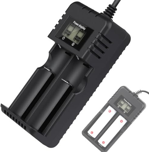 Cargador de batería LCD, cargador de batería de Li-ION de 2 ranuras con carga rápida, pantalla de proceso de carga, compatible con una variedad de baterías Li-ION 3,7 V 26650/18650/14500/16340