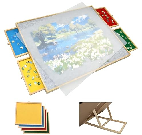 Puzzletisch mit Schubladen & Verstellbarer Neigung – Puzzle Brett für 1500 Teile, rutschfeste Oberfläche, Sortierschubladen, faltbar & stabil – Puzzle Board Holz für Erwachsene & Kinder