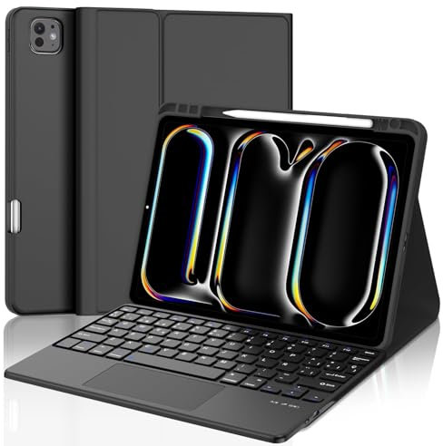 SENGBIRCH Teclado Bluetooth Español Ñ con Touchpad, Ultra-Delgado Teclado QWERTY Inalámbrico, Delgado y Ligero Keyboard para iPad, Android Samsung Tablet, Xiaomi Pad, Huawei, Lenovo, Negro